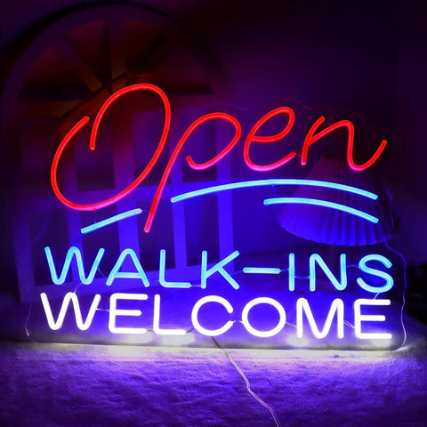 Open Walk Ins Welcome Neon Sign With Dimmable LED Eye Catching Lit Bright Red Light Great For Shop Bar Club Pub 12V