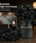 Gothic Dope Matte Black Rose DIY Building Kit With 634 Pieces For A Realistic 12 Rose Bouquet Showing Full Half Bloom And Bud Stages, Ideal Home Office Decor Gift For Adults And Kids Ages 6 Plus adjustable black rose bouquet in glass vase