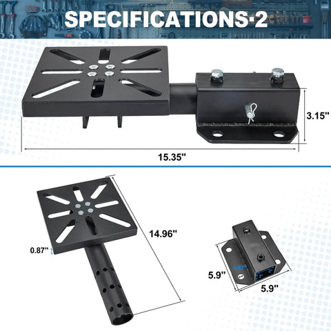 Dimensions of Heavy Duty Steel Vise Mount Featuring A Tough As Nails Design with 7.9 inch square mounting plate