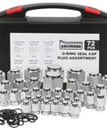 ORFS Flat Face Seal Cap And Plug Kit For Hydraulic Hose Fittings 72 Piece Set With 6 Common UNF Threads Including O-rings, displayed with case