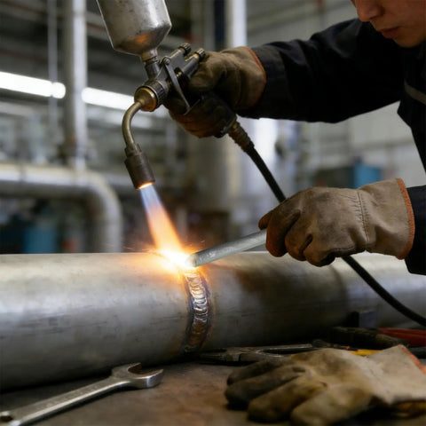 Using low temperature welding rods for easy home repairs and metal restoration, 3.15 x 0.39 x 0.39 inch sticks on a metal pipe