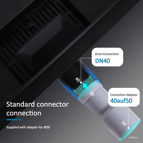 Premium 304 Stainless Steel Linear Shower Drain With 360 Degree Rotation And Hair Strainer No Fuss Invisible Floor Drain connection details.