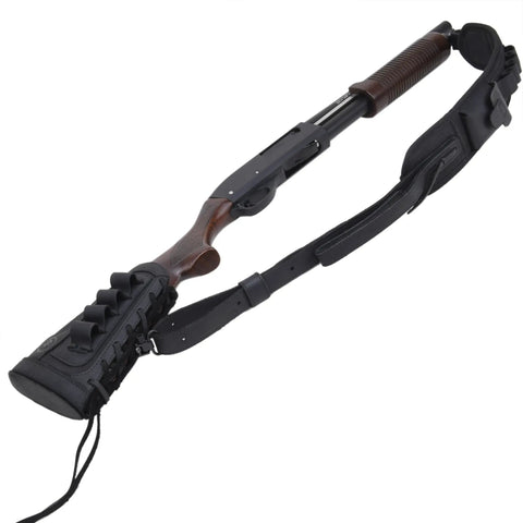 Rugged Buffalo Leather Rifle Buttstock Cover With Canvas Cheek Pad And Shell Holder Heavy Duty Sling Non Slip Cushioning For 12 Gauge Shotguns