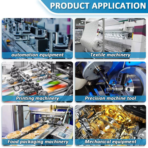 Product application collage of automation, textile, printing, precision tooling, and food-packaging machinery.