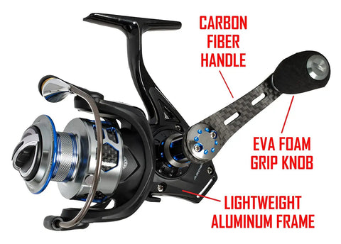 Bolt 2000 Spinning Reel With 6.0 To 1 Gear Ratio, 9 Plus 1 Bearings, Lightweight Graphite Frame, 6061 T6 Aluminum Spool, Black Finish