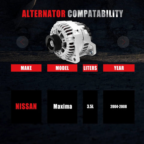 Drop In Alternator Replacement for Nissan Maxima 3.5L V6 2004 2005 2006 2007 2008 Fits SE SL Premium Elite 2004 OEM Quality OE AVA0004