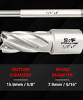 S&F annular cutter set, 2-piece, 5/8 inch diameter, 1 inch depth of cut for magnetic drill press
