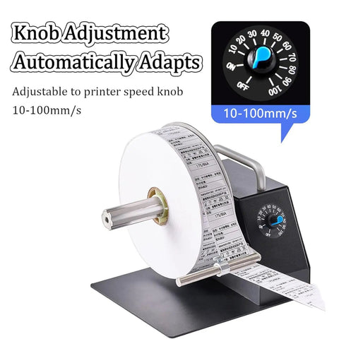 Heavy Duty Adjustable Speed Label Rewinder Machine For Fast Tape And Sticker Reuse with speed knob showing 10-100mm/s.