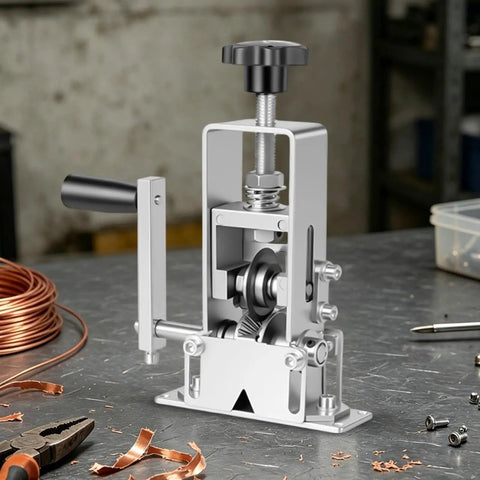 Heavy Duty Manual Adjustable Wire Stripper Machine with hand crank on metal table for scrap cable recycling and copper recovery