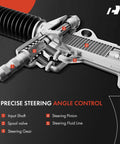Close-up view of hydraulic power steering rack and pinion assembly with inner tie rods for Nissan Pathfinder 2013 to 2020