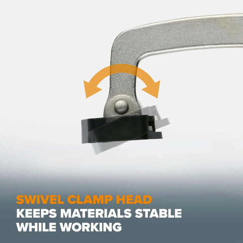 Close-up of swivel clamp head from Auto Adjust 6 Inch Drill Press Clamp For Woodworking And Metalworking, highlight on stability feature.