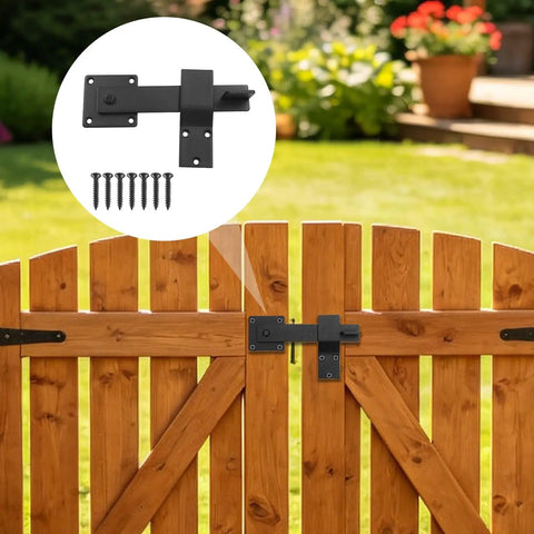 6 Inch Farm Flip Fence Gate Latch Black Built Tough 3mm Carbon Steel With Rust Resistant Electrostatic Coating For Barn Doors And Outdoor Fences Ready To Withstand Wind Pets And Everyday Farm Use on a wooden garden gate