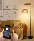 Cozy Tall Floor Lamp With Rattan Lampshade 3 Color Temperatures And Stepless Dimmer Smart Floor Lamp With Remote And App Control
