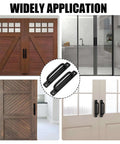 Black Barn Door Handle Set 2 Pack With 128mm Hole Center Sliding Cabinet Pulls, shown on various door types and styles.