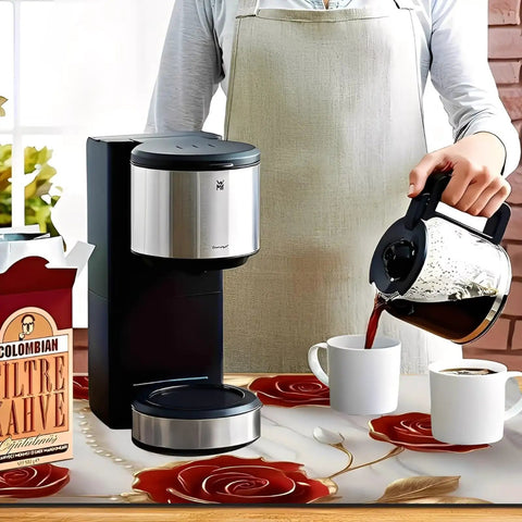 Absorbent Coffee Machine Mat for Countertop with Non Slip Surface, 11.8x17.7 Inches under coffee maker with roses design