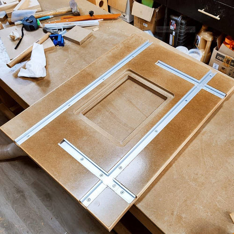Aluminum 400mm Double Cut T Track Kit With Predrilled Mounting Holes And Wood Screws Universal Three Quarter Inch T Track installed on table