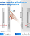 Pocket Door Hardware With Lock Privacy Recessed Edge Pull In Brushed Nickel For Smooth Quiet Sliding Doors Flush Mount Handle Kit With Durable Easy Install Design, press-open lock