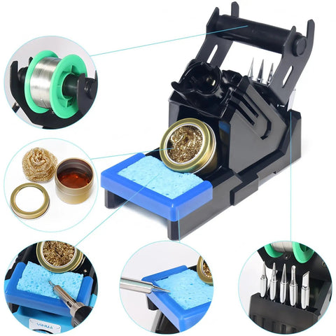Adjustable Temperature Soldering Station For SMT And Through Hole Repair Lead Free SMD Desoldering Ergonomic Desk Tool shown with parts