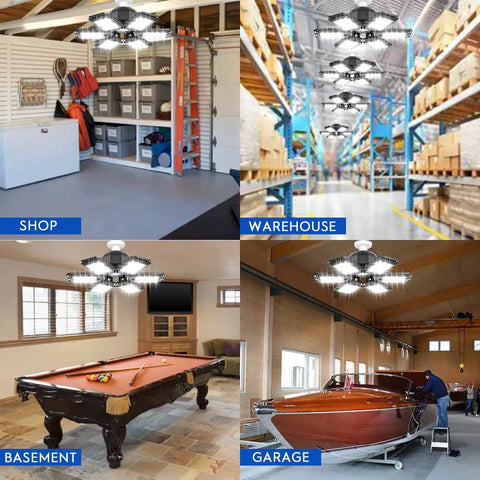 Two Pack Deformable LED Garage Lights 200W 20000LM 6500K Ultra Bright Shop Light With 6 Adjustable Panels And 270 Degree Coverage