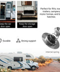 Image showing Magnetic RV Door Catch and Holder Kit for Raised Baggage Doors, Black Finish, illustration of a motorhome and door catch.