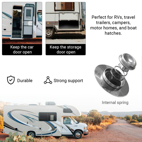 Image showing Magnetic RV Door Catch and Holder Kit for Raised Baggage Doors, Black Finish, illustration of a motorhome and door catch.