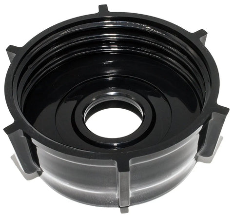 Base component of 5 Cup Square Top Glass Jar Assembly with blade gasket, compatible with Oster and Osterizer blenders.
