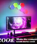 Remote Control Hexagon Wall Light Kit Smart Wall Mounted Touch Sensitive Geometric Modular RGB LED Panels above computer monitor