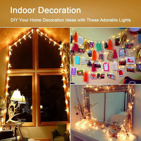 Incandescent Christmas Lights Set, 21.63 Ft Long, 100 Clear Mini Bulbs, Connectable End-To-End, 120V UL Certified in home decor