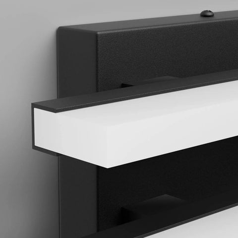 Close-up of Modern LED Vanity Light 30 Inch Black Bathroom Fixture Dimmable Wall Mount 6000K with Aluminum Frame and Frosted Acrylic Shade