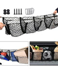 Heavy Duty 110 By 30 Cm Elastic Woven Trunk Cargo Net Secures Your Tesla Cybertruck 2024 with hooks and cargo.