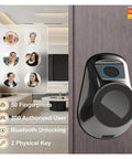 Image of Next Level Smart Electronic Deadbolt Lock with biometric features, supporting 50 fingerprints and Bluetooth unlocking.