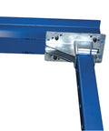 Detail of heavy duty adjustable gantry crane solid steel build with swivel casters for six thousand pound loads.