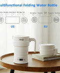 Foldable Electric Kettle 700ml Portable Collapsible Water Boiler With Keep Warm And Delay Start BPA Free 600W 304 Stainless Steel White For Travel Camping on table.