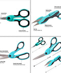 ProSeries 3 Piece Sewing Scissors Bundle For Fabric, Detail Work And Snips, Professional Grade Tempered Stainless Steel Blades, Rust Resistant, Sharp And Long Lasting For Craft Projects. 3-piece turquoise and black sewing scissors set, 4.5 and 8.5 inch