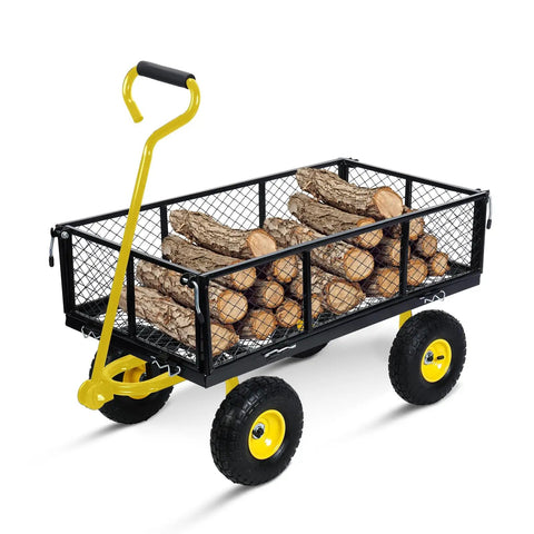 Heavy Duty Garden Cart With Removable Sides 1100 Pound Capacity Utility Wagon carrying firewood