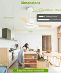 42 Inch Ceiling Fan With Light And Remote Control, Low Profile White Ceiling Fan For Indoor Outdoor Use Installed in Kitchen