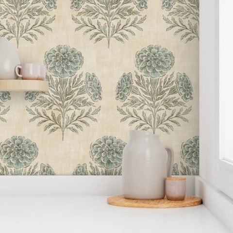 Fresh Blue Floral Removable Wallpaper Featuring A No Sweat Pre Pasted Formula That Glides On Smooth For Renter Friendly accent wall with flower pattern.