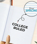 Open college-ruled notebook showing spacing, part of Bulk 50 Pack Composition Notebooks With Hard Covers, College Ruled, 200 Pages Each