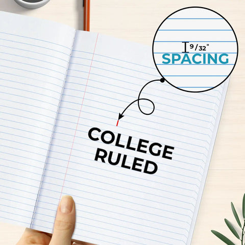 Open college-ruled notebook showing spacing, part of Bulk 50 Pack Composition Notebooks With Hard Covers, College Ruled, 200 Pages Each