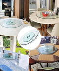 Smooth Operator 34 Inch Lazy Susan Turntable With Slick Tempered Glass Dining Table Insert on various dining tables.