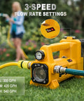 Brushless Water Transfer Pump Cordless Do It All Utility Pump 20V Max Battery Compatible Self Priming 1/4 HP 540 GPH displayed on grass
