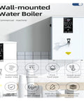 Straight Up Instant Hot Water Dispenser Tankless Electric Heater With Digital Display 2500W on a wall in a commercial kitchen.