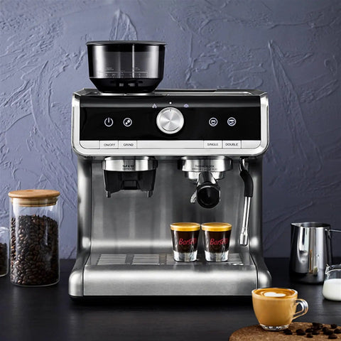 Front view of Built In Grinder Coffee Maker With Milk Frother Fully Automatic Espresso Machine Portable All In One Coffee Pot