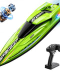 Beast 19 Inch Brushless RC Racing Boat for adults with self-righting LED lights and remote, shown in green with speed design.
