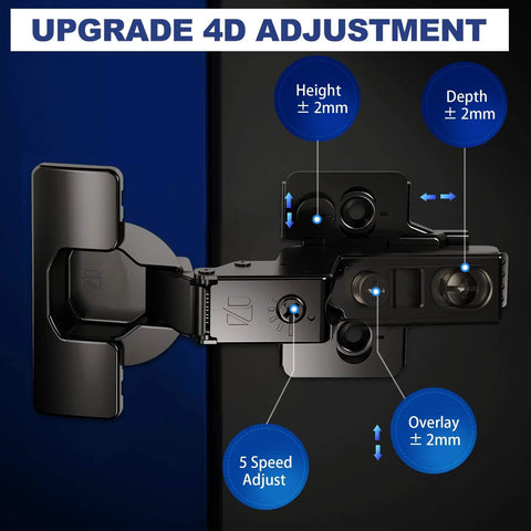 Soft Close Cabinet Hinges 2 Pack For Frameless Inset Cabinets With 110 Degree Opening No Slam 4D Adjustment Quiet Close Self Closing Speed Control Ideal Kitchen Cabinet Door And Drawer Upgrade ATYLYF, showing hinge with adjustable settings