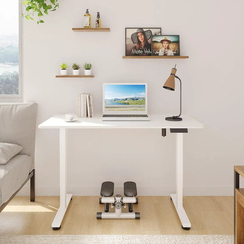 47.2 Inch Electric Standing Desk With Wood Desktop Height Adjustable Sit Stand Workstation in white room setup