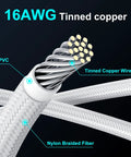 16AWG tinned copper wire construction of PCIe 5.0 16Pin GPU Power Extension Cable For RTX 4070Ti, white sleeved modular cable