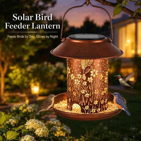 Solar Hummingbird Feeder Lantern Outdoor Garden Decor Waterproof Hanging Light Powered By Sun With 3 Water Cups