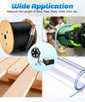 Workhorse Digital Length Meter Counter With Smooth Rolling Measuring Wheel tracks multiple materials like wire and cloth.