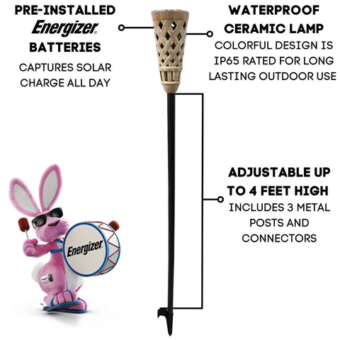 Ceramic Solar Tiki Torches With Flickering Flame Two Pack Outdoor Solar Lights For Yard And Home Decor IP65 Waterproof